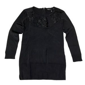 White House Black Market Black Lace Collar 3/4 Sleeves Top